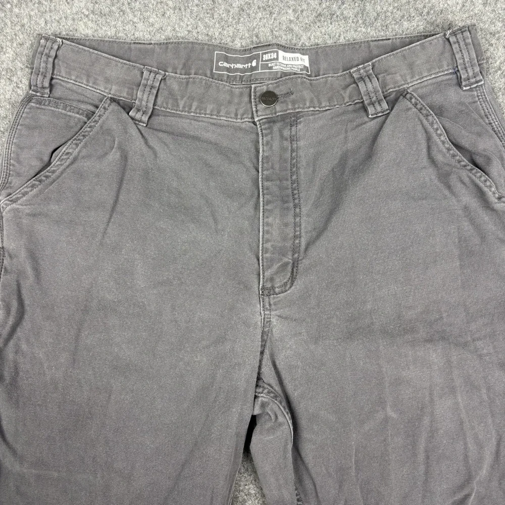 Carhartt Pants Mens 36x34 (Fits 36x32) Gray Rugged Flex Canvas Relaxed Fit Work